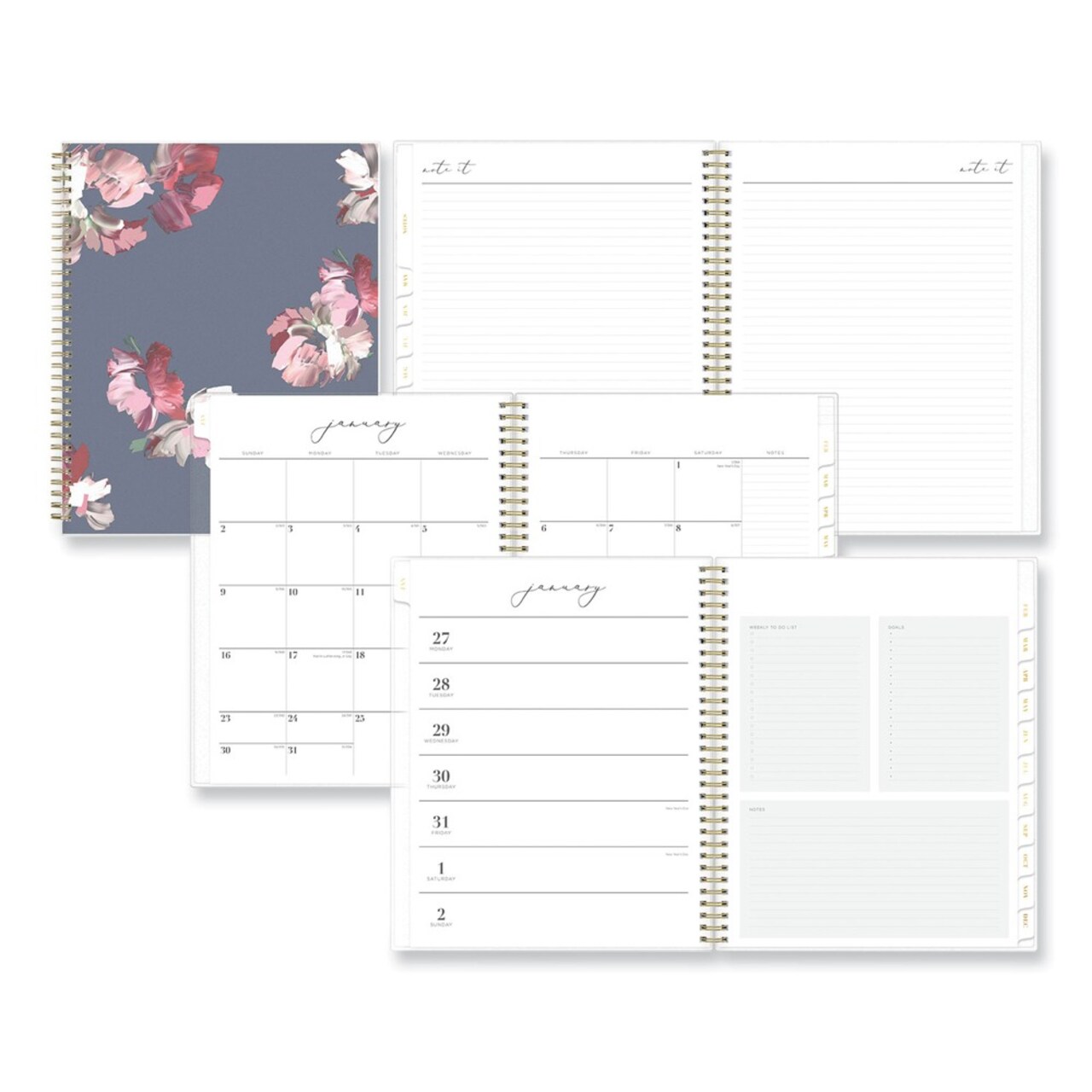 Blue Sky 11 in. x 8.5 in. 12-Month (Jan-Dec 2026) Life Note-It Leah Weekly/Monthly Notes Planner - Gray/Pink/White Cover